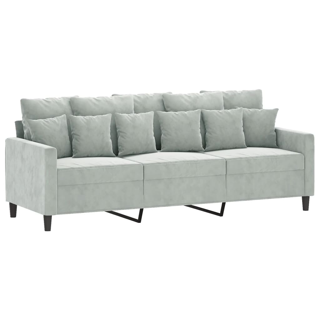 Set Di Divani 3 Pz Con Cuscini Grigio Chiaro In Velluto