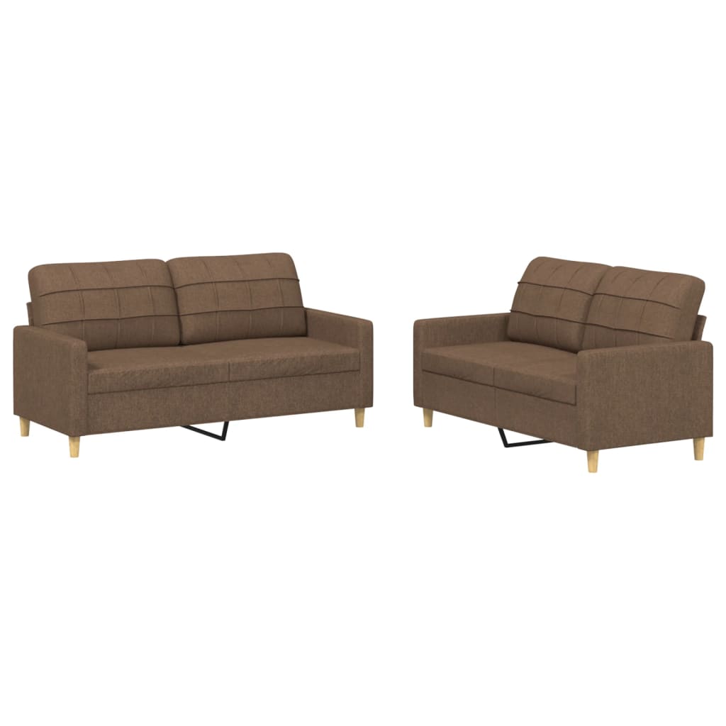 Set Di Divani 2 Pz Con Cuscini Marrone In Tessuto