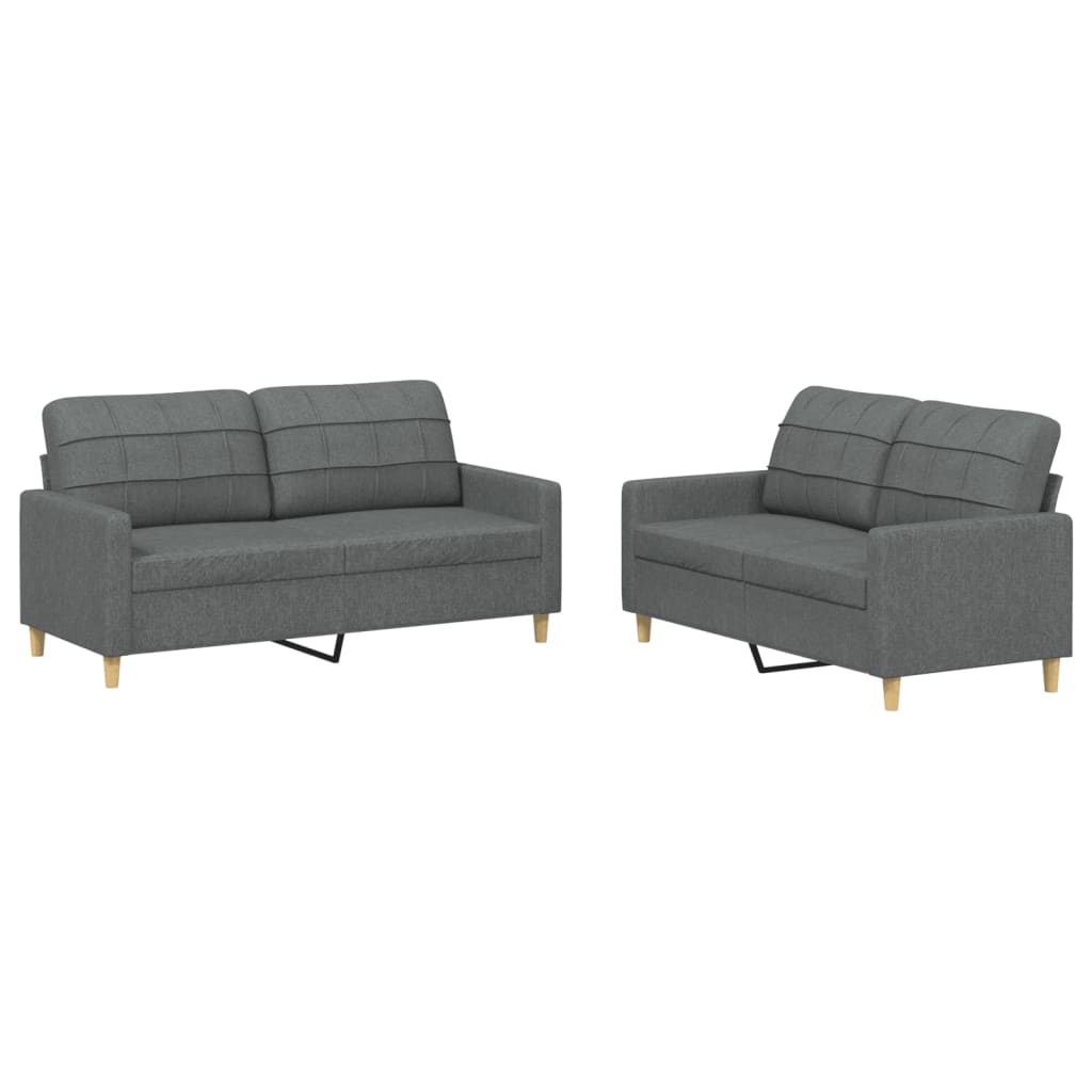 Set Di Divani 2 Pz Con Cuscini Grigio Scuro In Tessuto - Image 4