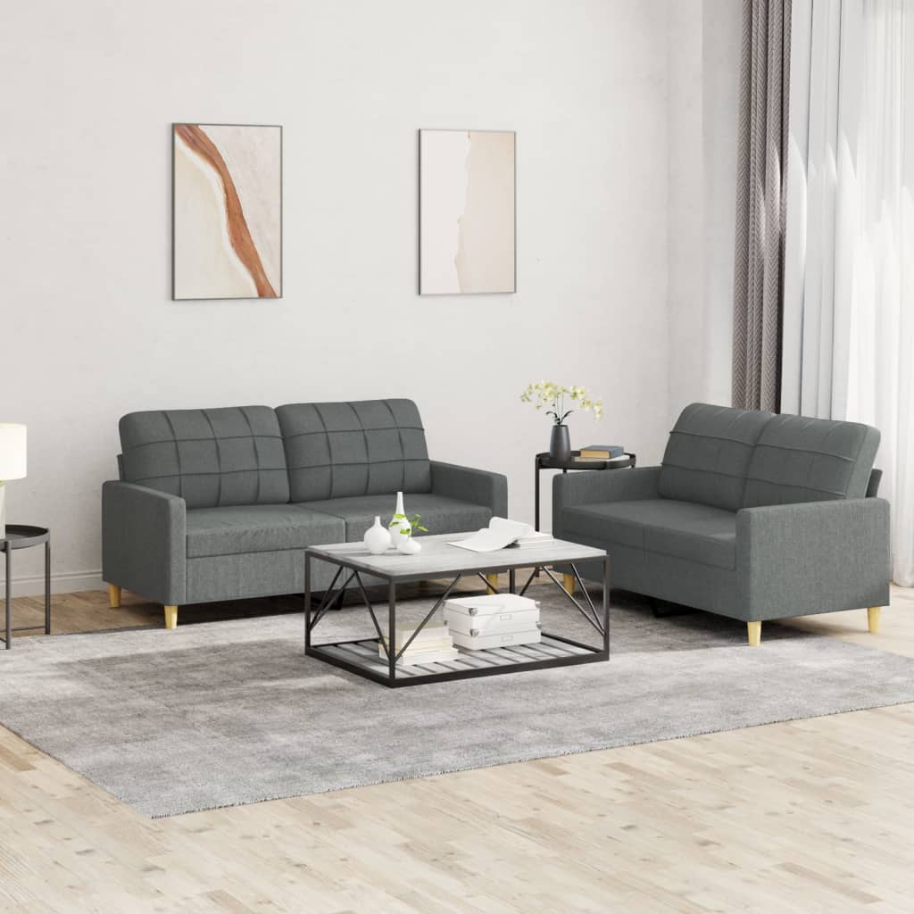 Set Di Divani 2 Pz Con Cuscini Grigio Scuro In Tessuto - Image 3