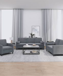 Set Di Divani 3 Pz Con Cuscini Grigio Scuro In Velluto