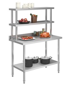 Tavolo Lavoro Cucina Con Mensola 120x60x150 Cm In Acciaio Inox