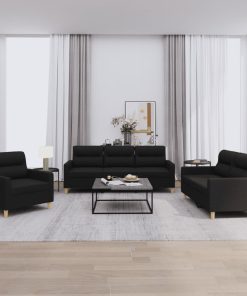 Set Di Divani 3 Pz Con Cuscini Nero In Tessuto