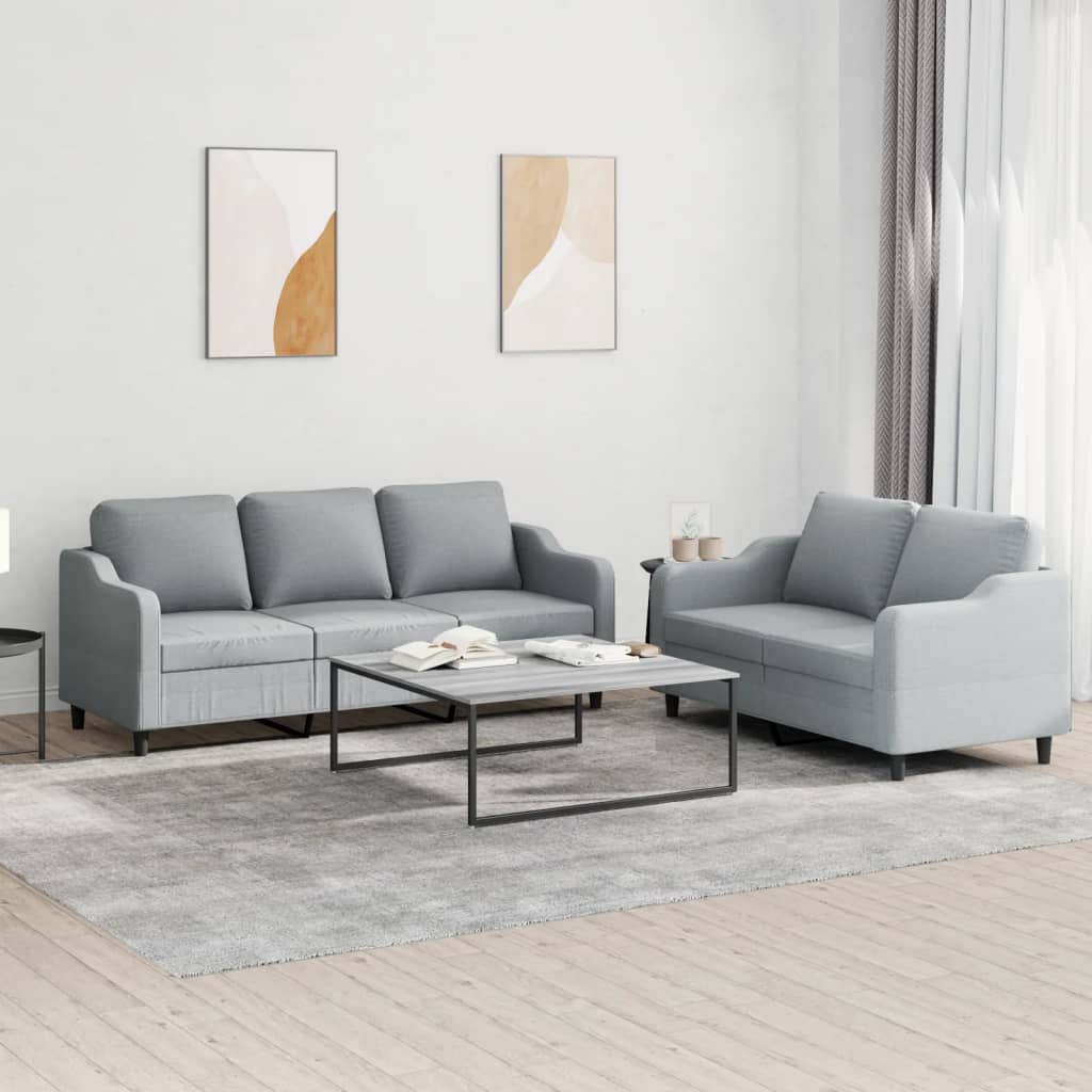Set Di Divani 2 Pz Con Cuscini Grigio Chiaro In Tessuto - Image 3