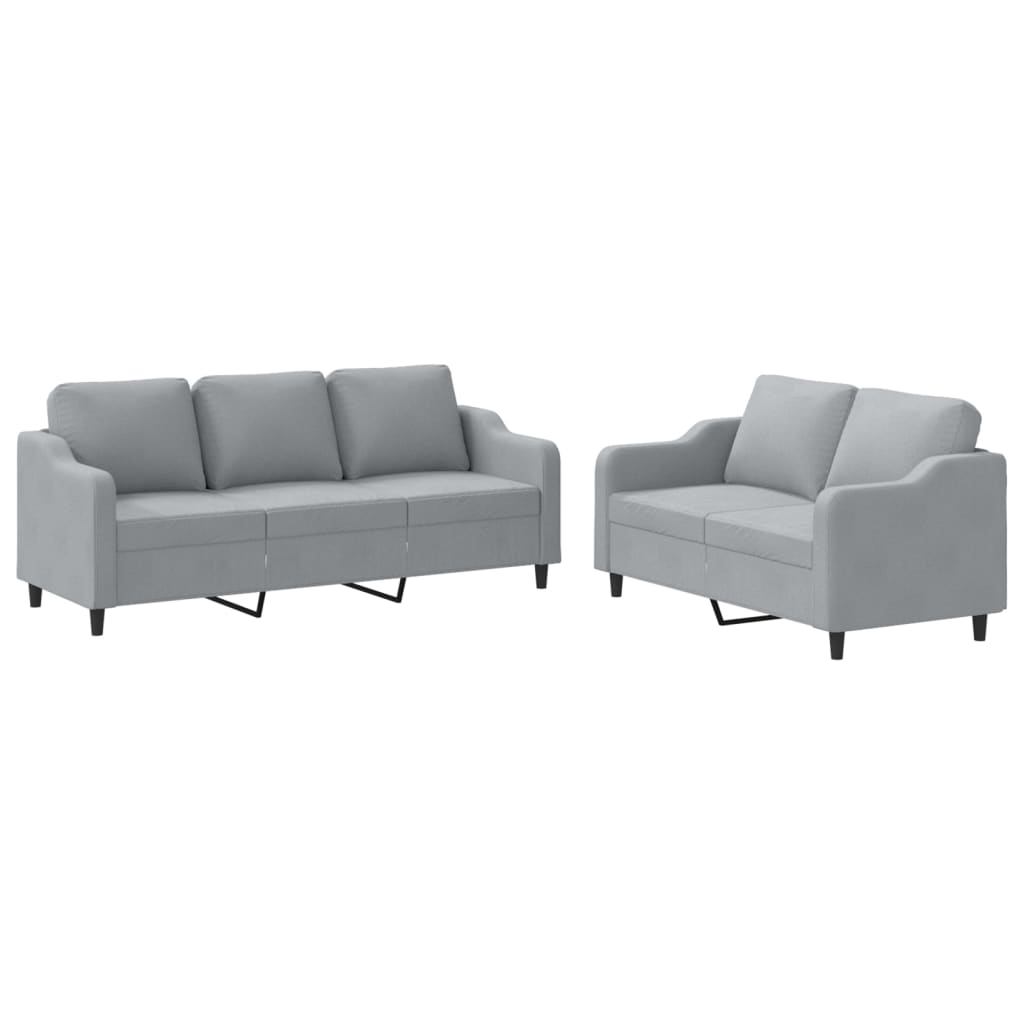 Set Di Divani 2 Pz Con Cuscini Grigio Chiaro In Tessuto - Image 5