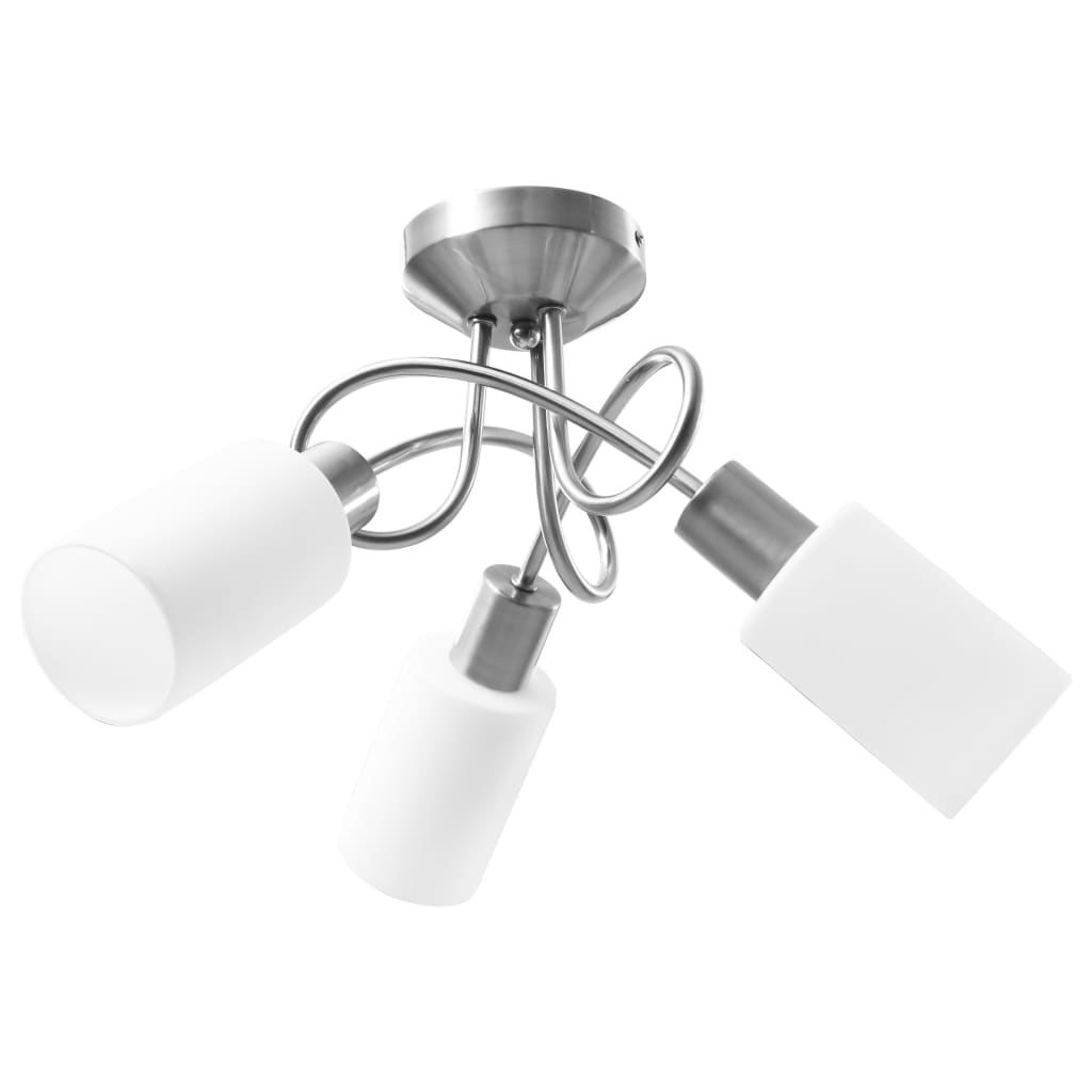 Lampadario Paralume In Ceramica A Cono Bianco 3 Lampadine E14