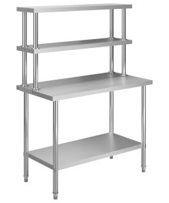 Tavolo Lavoro Cucina Con Mensola 120x60x150 Cm In Acciaio Inox