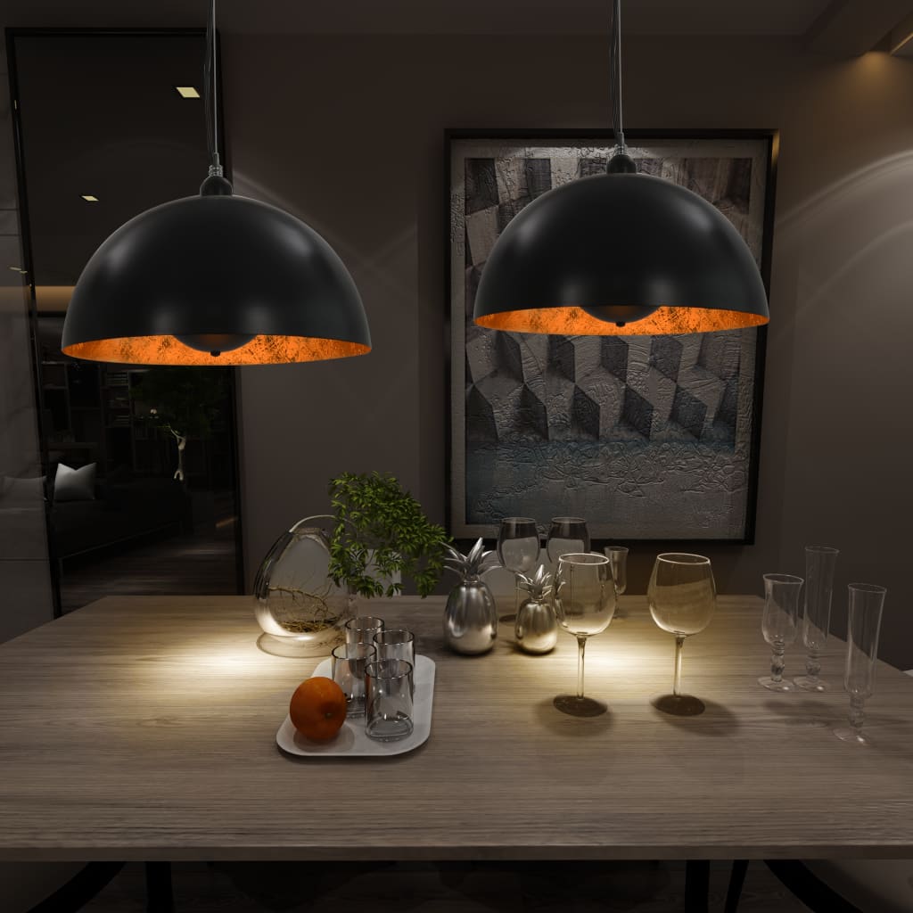 Lampadari 2 Pz Nero E Oro SemI-Sferici 40 Cm E27 - Image 4