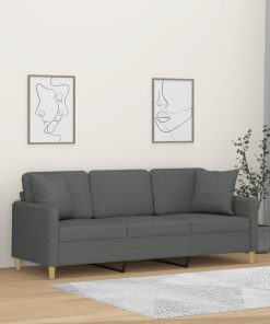 Divano A 3 Posti Con Cuscini Grigio Scuro 180 Cm In Tessuto