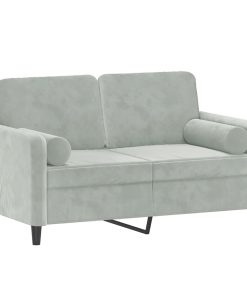 Divano A 2 Posti Con Cuscini Grigio Chiaro 120 Cm In Velluto