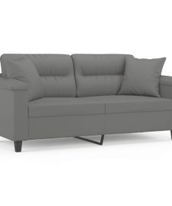 Divano 2 Posti Cuscini Grigio Scuro 140 Cm Tessuto Microfibra