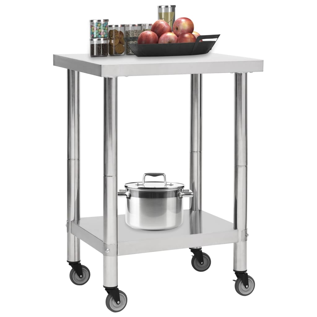 Tavolo Da Lavoro Cucina Con Ruote 60x45x85 Cm In Acciaio Inox