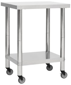Tavolo Da Lavoro Cucina Con Ruote 80x30x85 Cm In Acciaio Inox