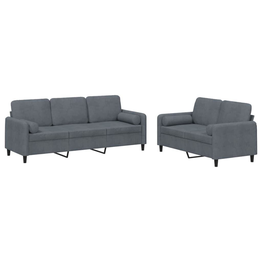 Set Di Divani 2 Pz Con Cuscini Grigio Scuro In Velluto - Image 4