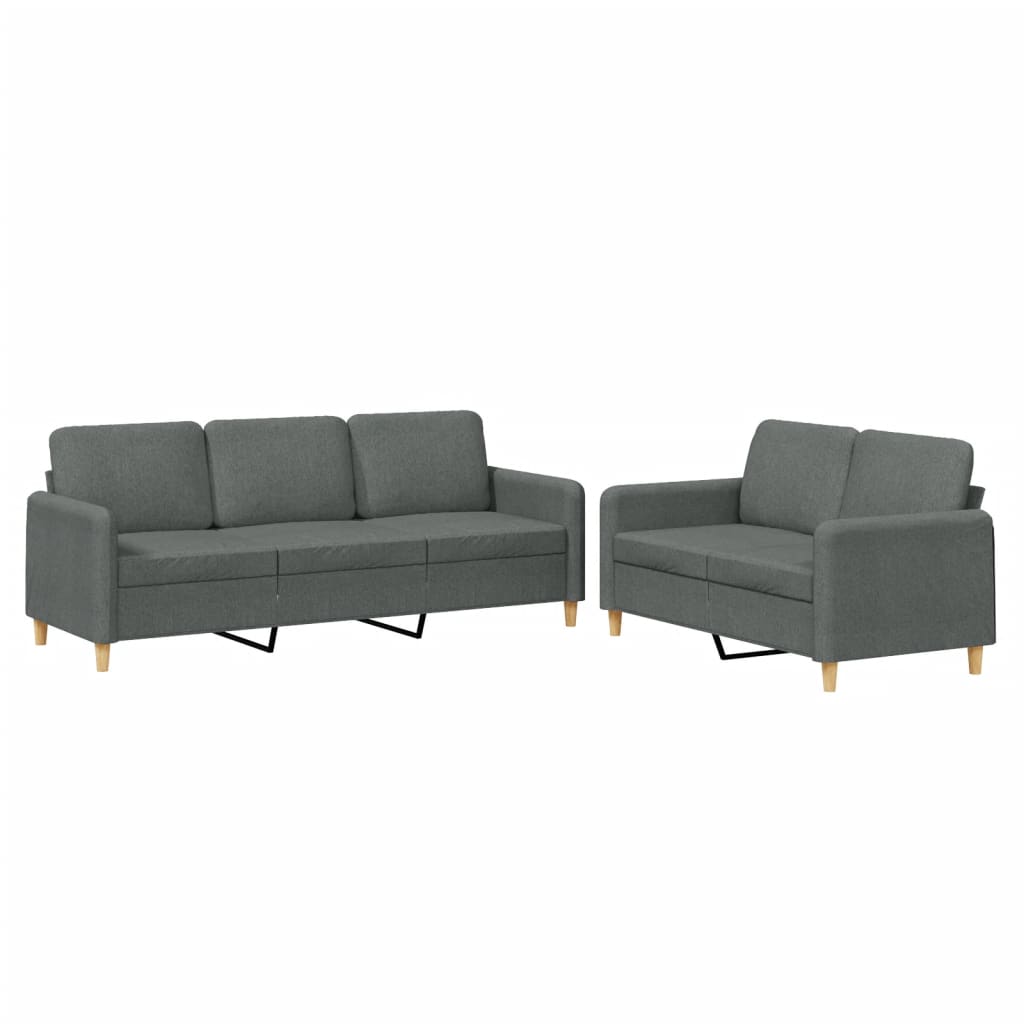 Set Di Divani 2 Pz Con Cuscini Grigio Scuro In Tessuto - Image 3