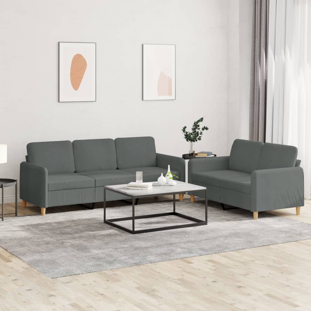 Set Di Divani 2 Pz Con Cuscini Grigio Scuro In Tessuto