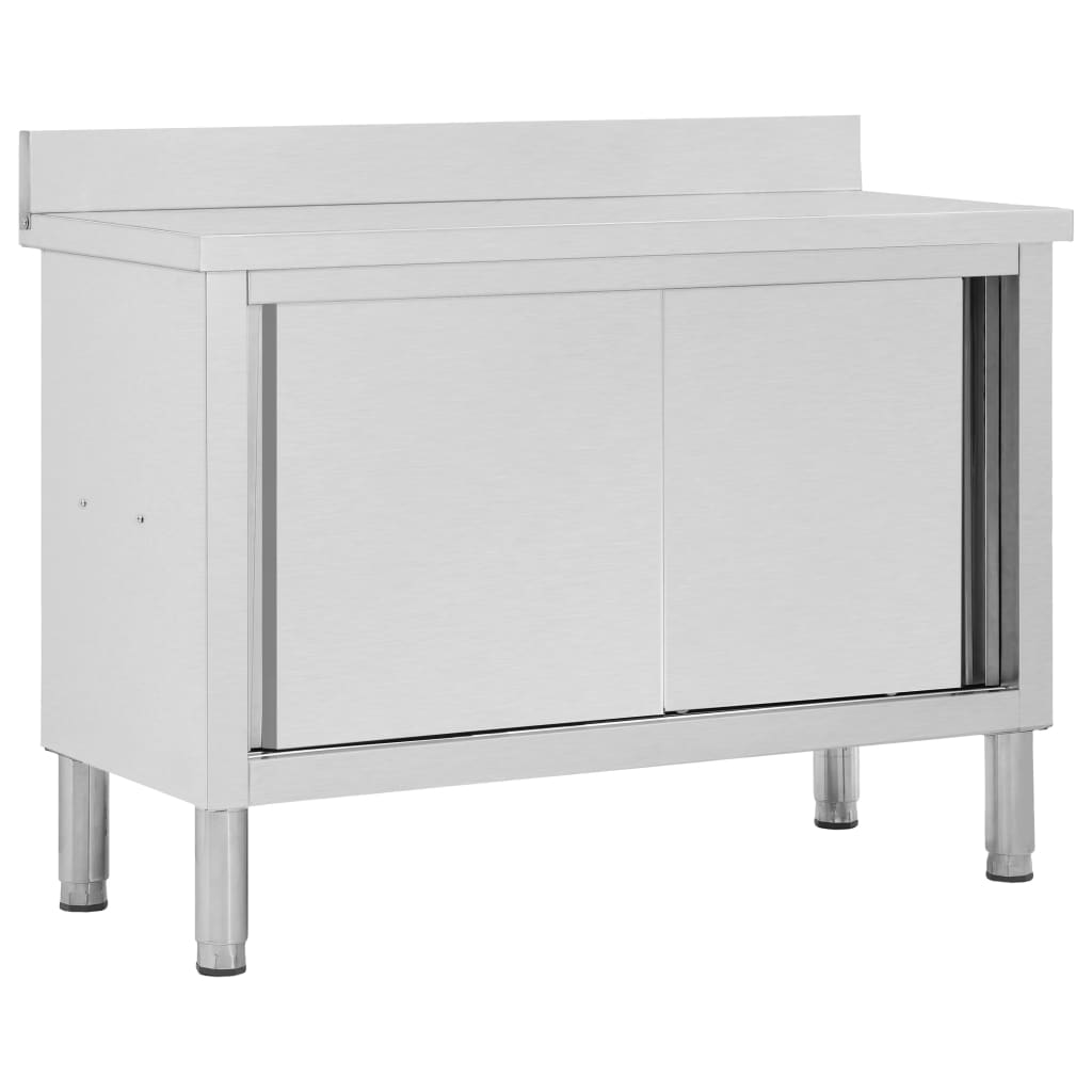 Banco Da Lavoro Con Ante Scorrevoli 120x50x(95-97)cm In Acciaio