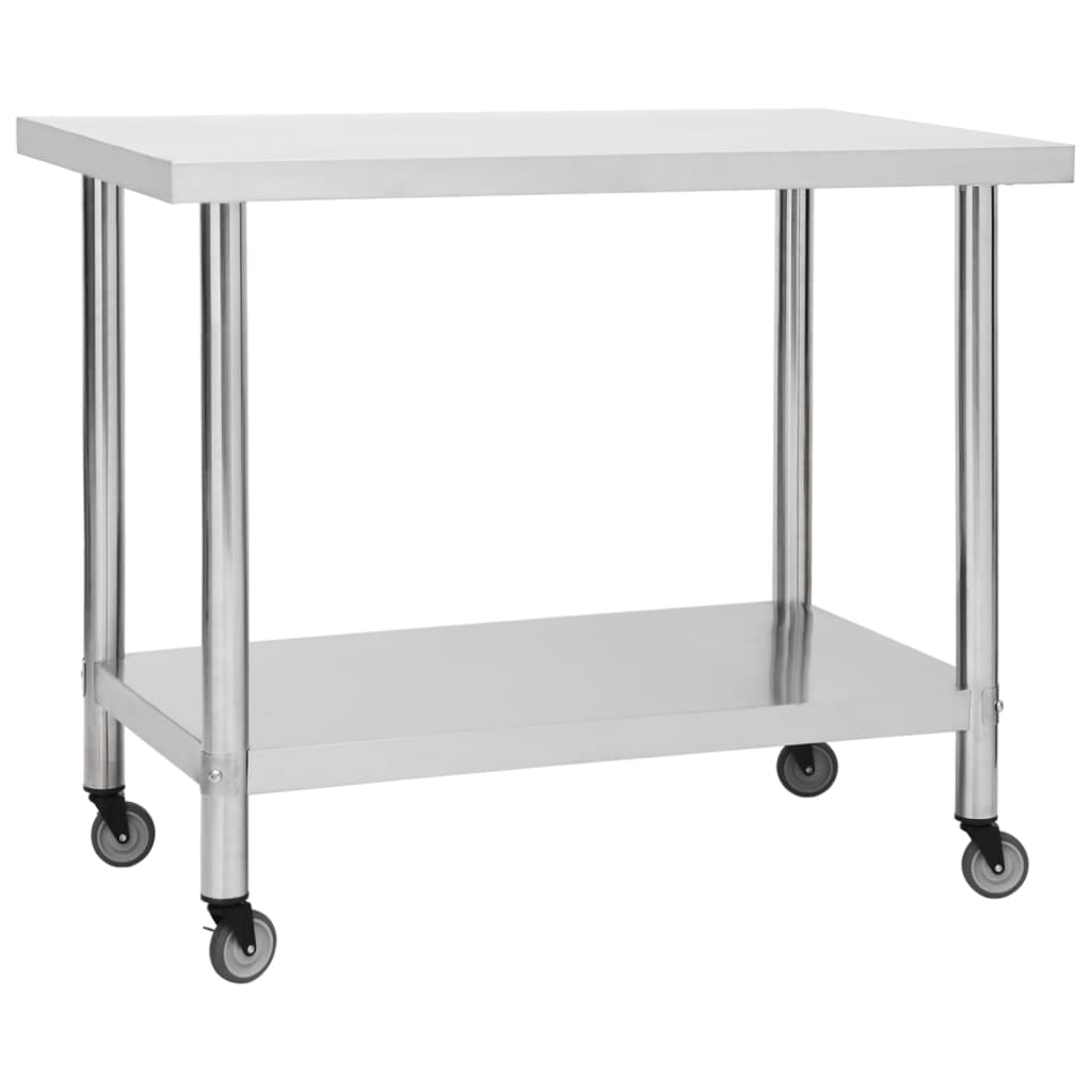 Tavolo Da Lavoro Cucina Con Ruote 100x60x85 Cm In Acciaio Inox
