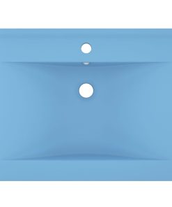 Lavandino Con Foro Rubinetto Azzurro Opaco 60x46 Cm In Ceramica