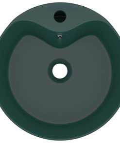 Lavandino Con Troppopieno Verde Scuro Opaco 36x13cm In Ceramica