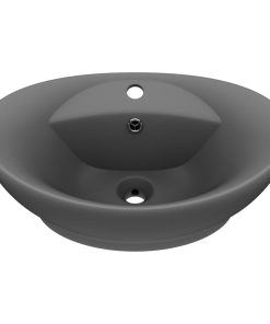 Lavabo Troppopieno Ovale Grigio Scuro Opaco 58,5x39cm Ceramica