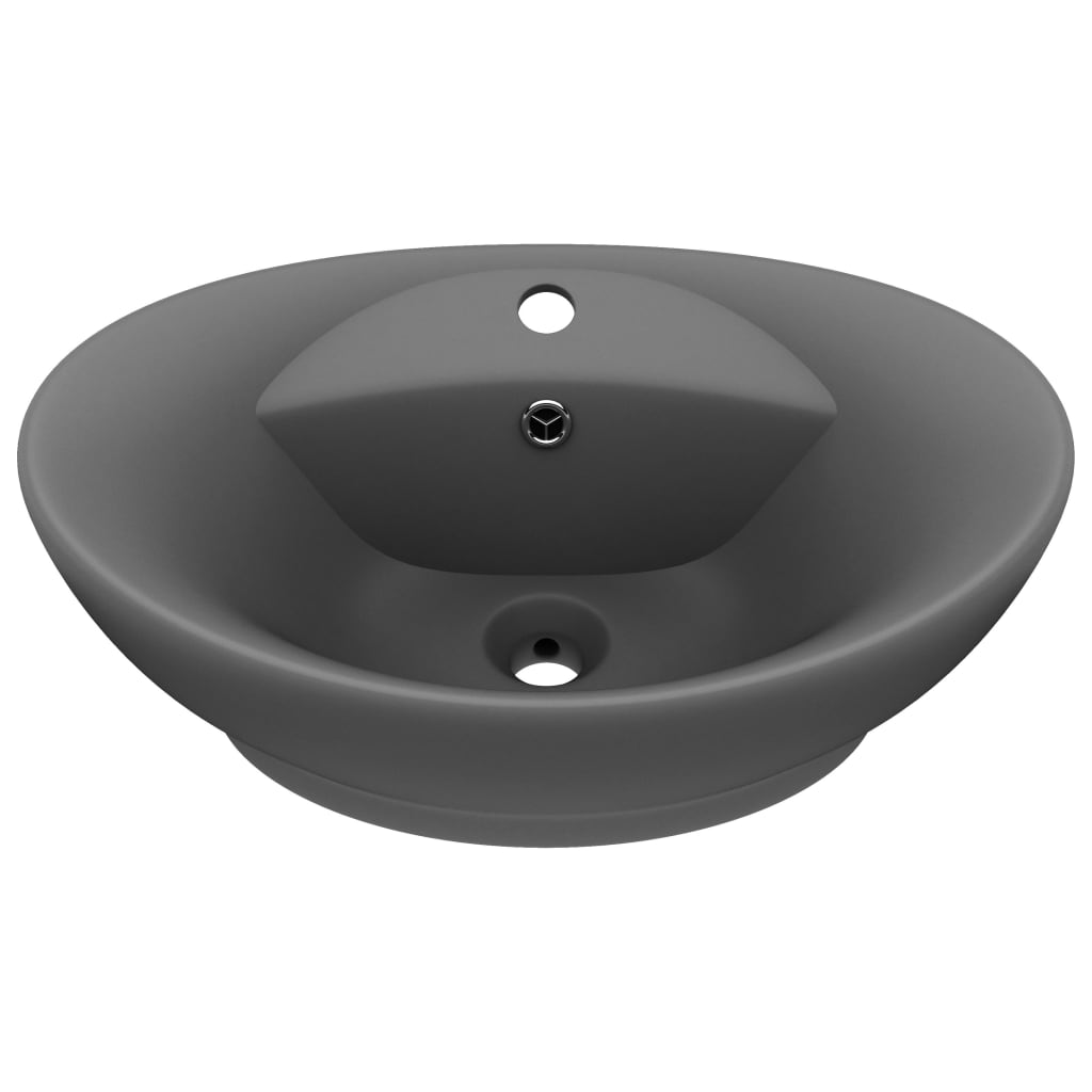 Lavabo Troppopieno Ovale Grigio Scuro Opaco 58,5x39cm Ceramica
