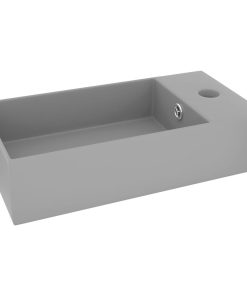 Lavandino Con Troppopieno In Ceramica Grigio Chiaro