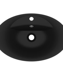 Lavandino Con Troppopieno Ovale Nero Opaco 58,5x39cm Ceramica