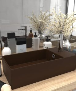 Lavandino Con Troppopieno In Ceramica Marrone Scuro