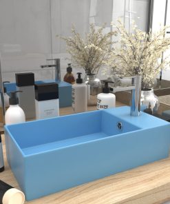 Lavandino Con Troppopieno In Ceramica Azzurro