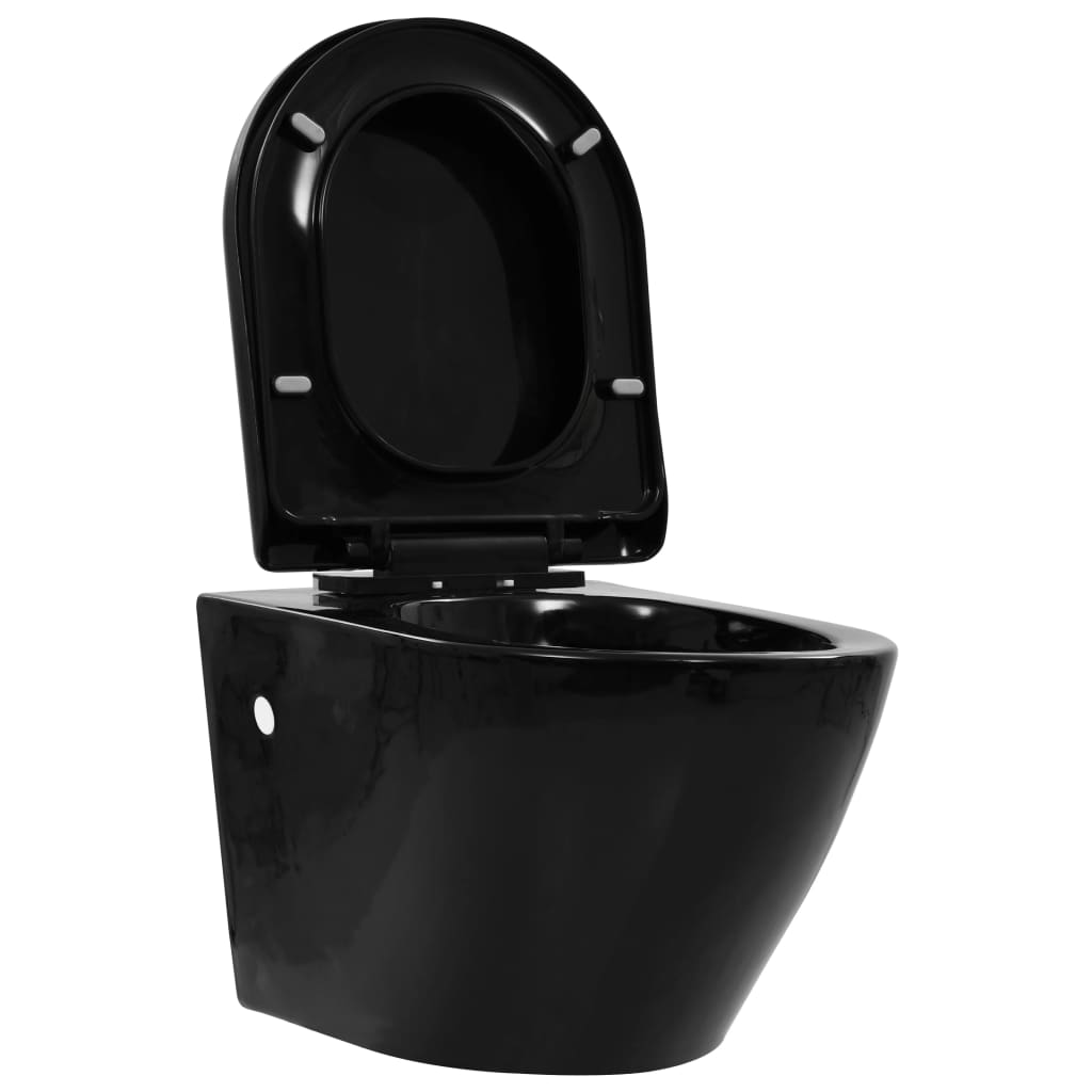 Wc Sospeso Con Design Senza Bordi In Ceramica Nero - Image 2