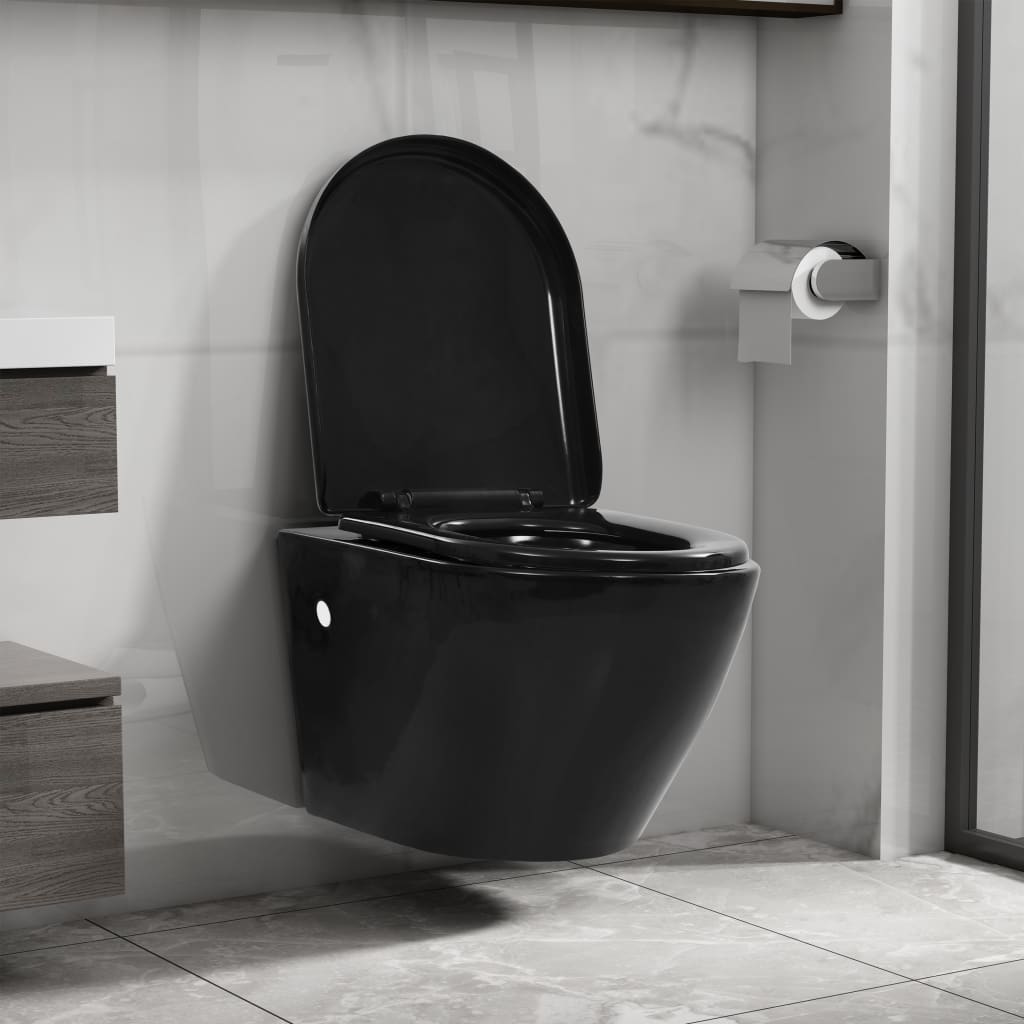 Wc Sospeso Con Design Senza Bordi In Ceramica Nero - Image 5
