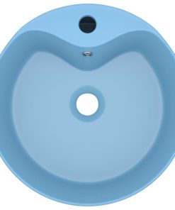 Lavandino Con Troppopieno Azzurro Opaco 36x13 Cm In Ceramica