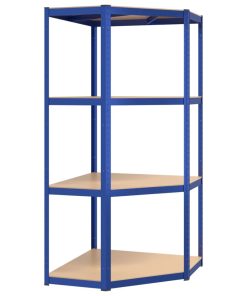 Mensola Angolare 4 Ripiani Blu In Acciaio E Legno Multistrato