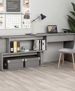 Scrivania Angolo Grigio Cemento 200x50x76 Cm Legno Multistrato