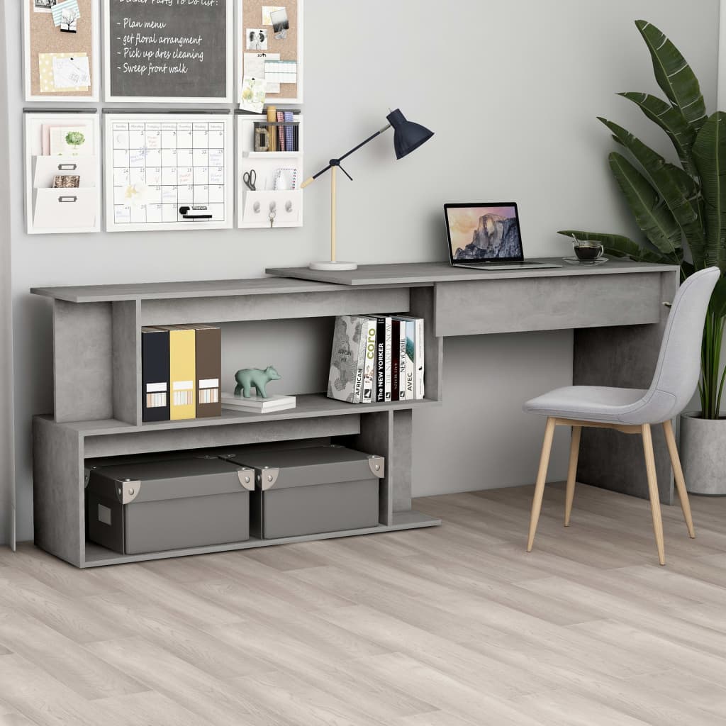 Scrivania Angolo Grigio Cemento 200x50x76 Cm Legno Multistrato