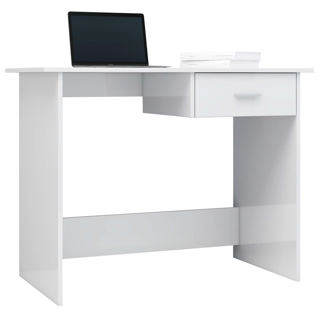 Scrivania Bianco Lucido 100x50x76 Cm In Legno Multistrato