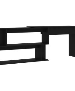 Scrivania Ad Angolo Nera 200x50x76 Cm In Legno Multistrato