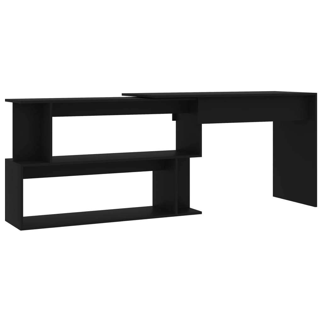 Scrivania Ad Angolo Nera 200x50x76 Cm In Legno Multistrato