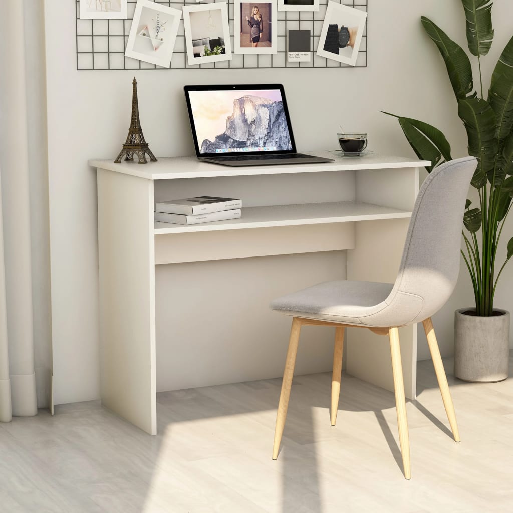 Scrivania Bianca 90x50x74 Cm In Legno Multistrato