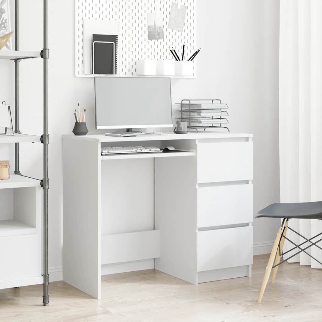 Scrivania Bianca 90x45x76 Cm In Legno Multistrato