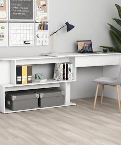 Scrivania Ad Angolo Bianca 200x50x76 Cm In Legno Multistrato