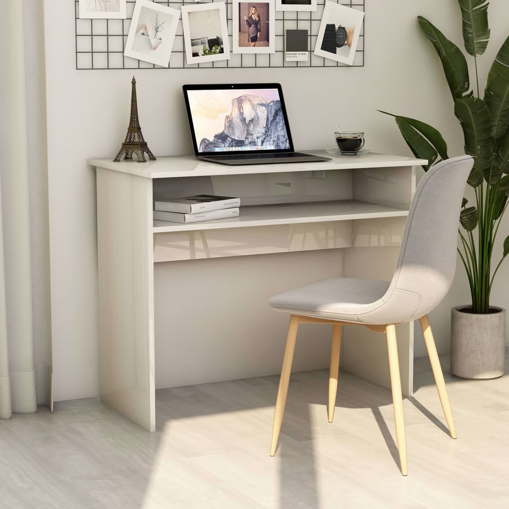 Scrivania Bianco Lucido 90x50x74 Cm In Legno Multistrato