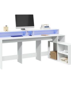 Scrivania Con Luci Led Bianca 200x104x91 Cm In Truciolato