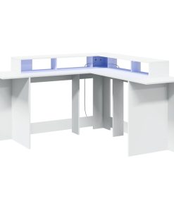 Scrivania Con Luci Led Bianca 152x152x91 Cm In Truciolato