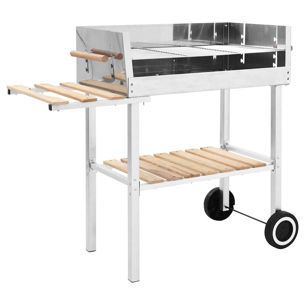 Griglia Per Barbecue A Carrello Xxl Acciaio Inox Con 2 Ripiani