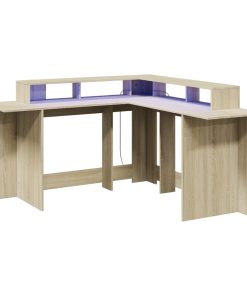 Scrivania Con Luci Led Rovere Sonoma 152x152x91cm In Truciolato
