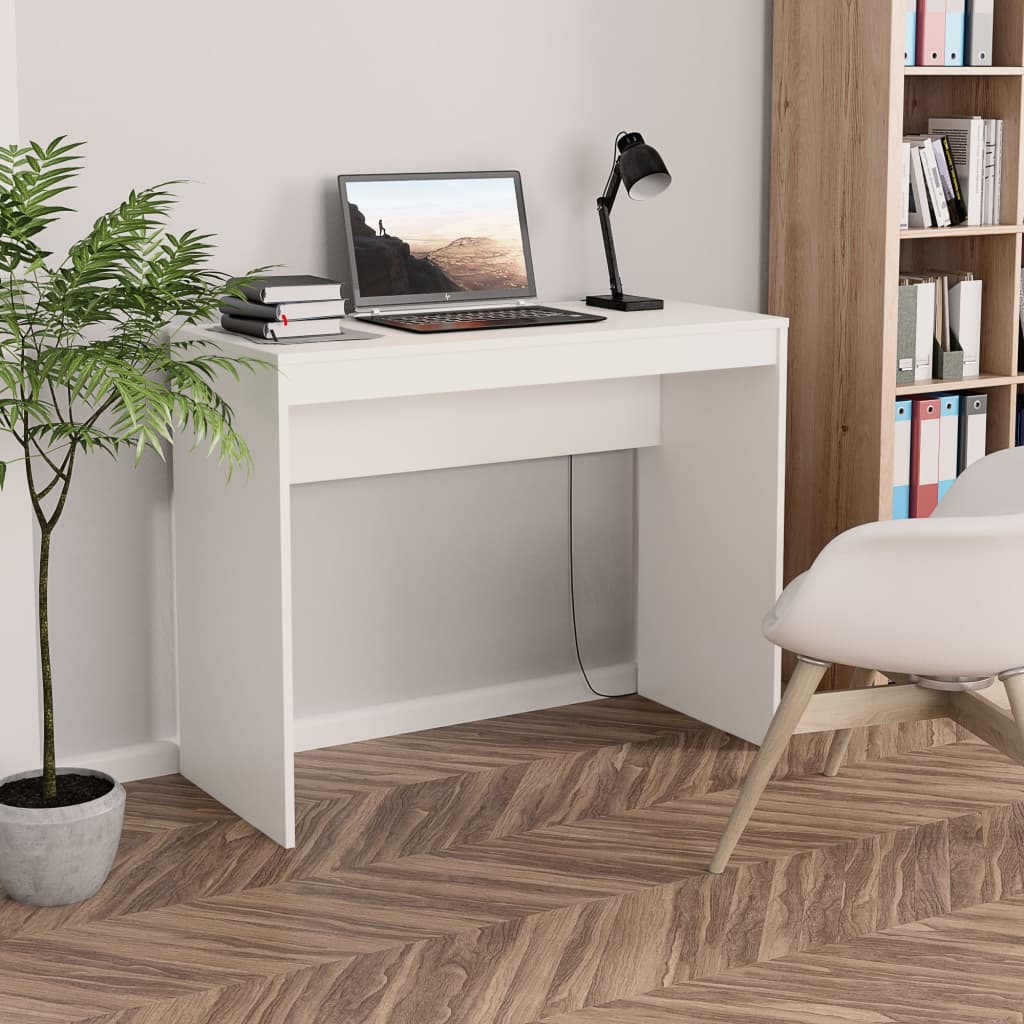 Scrivania Bianca 90x40x72 Cm In Legno Multistrato