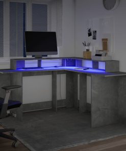 Scrivania Con Luci Led Grigio Cemento 152x152x91 Cm Truciolato