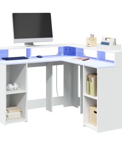 Scrivania Con Luci Led Bianca 130x130x91 Cm In Truciolato